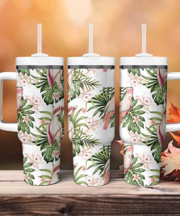 Australia Pink Cockatoo Aussie Orchids #8211; Seamless Pattern Custom Stanley Quencher 40Oz Stainless Steel Tumbler With Handle