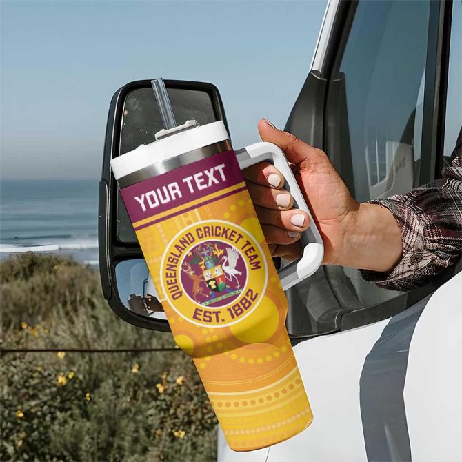 Australia Queensland Cricket Go Bulls #8211; Aboriginal Art Custom Stanley Quencher 40Oz Stainless Steel Tumbler With Handle - Image 7