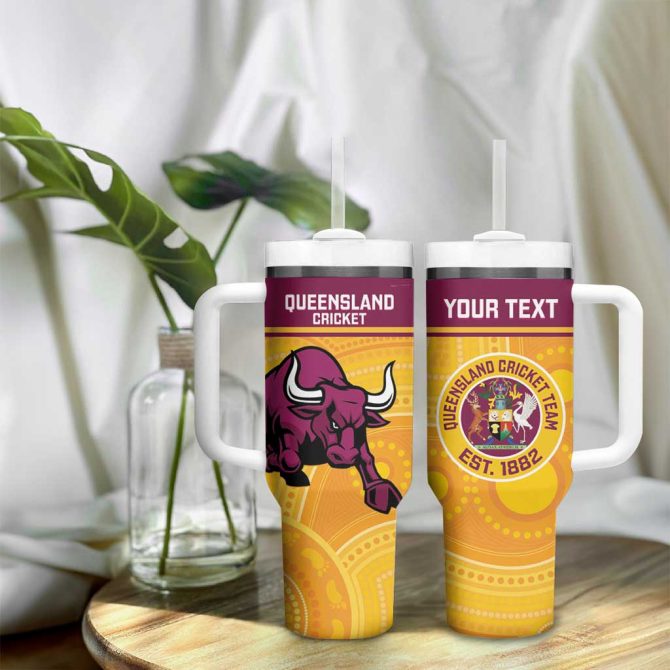 Australia Queensland Cricket Go Bulls #8211; Aboriginal Art Custom Stanley Quencher 40Oz Stainless Steel Tumbler With Handle - Image 9