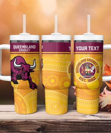 Australia Queensland Cricket Go Bulls #8211; Aboriginal Art Custom Stanley Quencher 40Oz Stainless Steel Tumbler With Handle