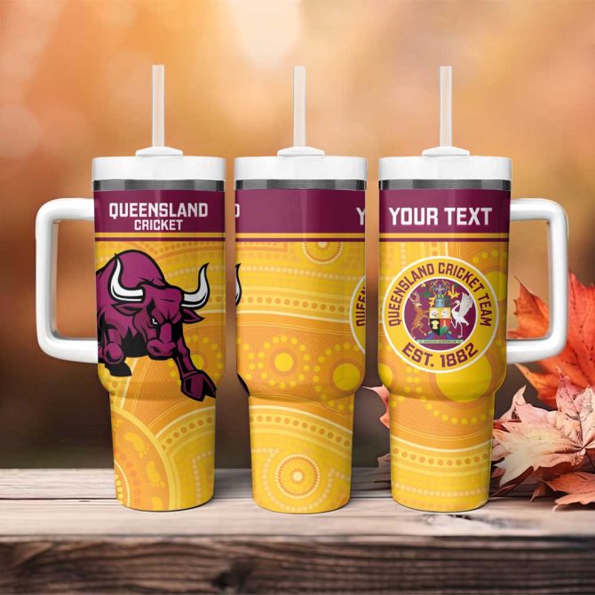 Australia Queensland Cricket Go Bulls #8211; Aboriginal Art Custom Stanley Quencher 40Oz Stainless Steel Tumbler With Handle