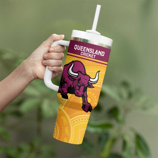 Australia Queensland Cricket Go Bulls #8211; Aboriginal Art Custom Stanley Quencher 40Oz Stainless Steel Tumbler With Handle - Image 4