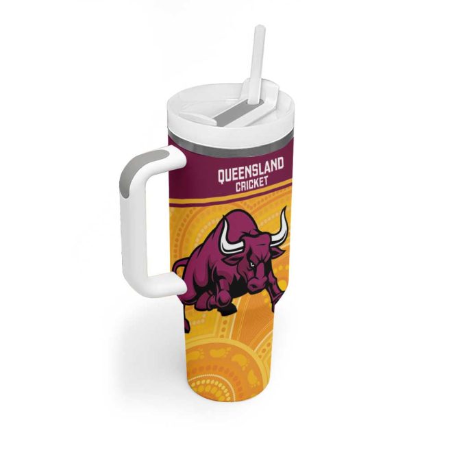 Australia Queensland Cricket Go Bulls #8211; Aboriginal Art Custom Stanley Quencher 40Oz Stainless Steel Tumbler With Handle - Image 3