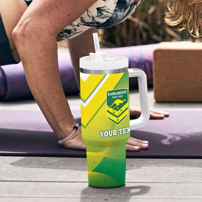 Australia Rugby 2024 Kangaroos #8211; Gradient Sporty Style Custom Stanley Quencher 40Oz Stainless Steel Tumbler With Handle - Image 6