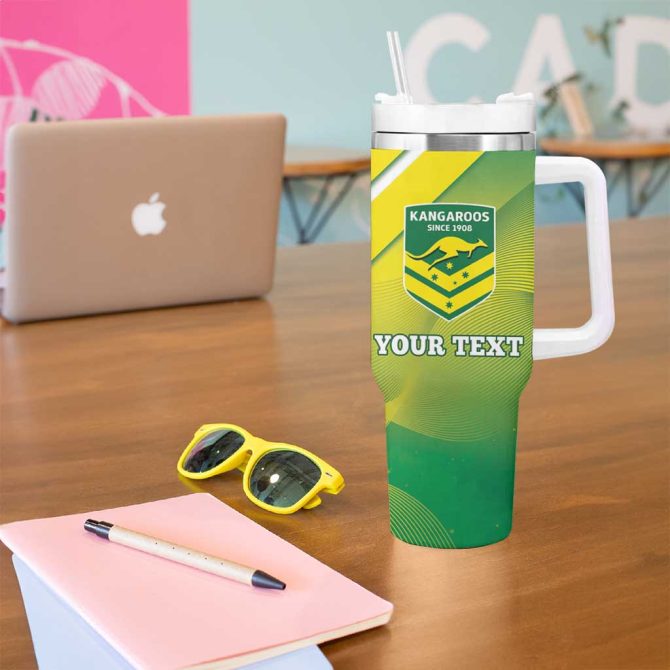 Australia Rugby 2024 Kangaroos #8211; Gradient Sporty Style Custom Stanley Quencher 40Oz Stainless Steel Tumbler With Handle - Image 5
