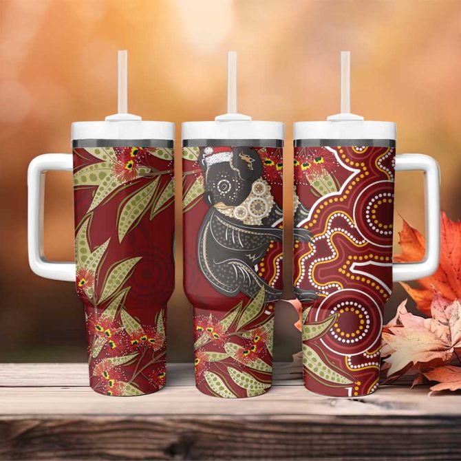 Australia Santa Koala Aboriginal Style Custom Stanley Quencher 40Oz Stainless Steel Tumbler With Handle