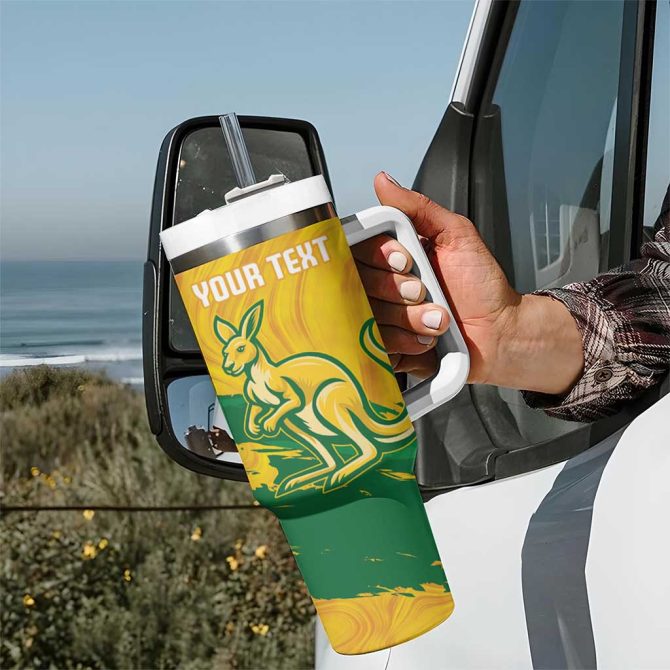 Australia Soccer 2025 Go Matildas Marble Grunge Style Custom Stanley Quencher 40Oz Stainless Steel Tumbler With Handle - Image 7