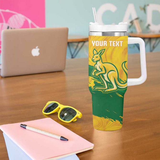 Australia Soccer 2025 Go Matildas Marble Grunge Style Custom Stanley Quencher 40Oz Stainless Steel Tumbler With Handle - Image 5