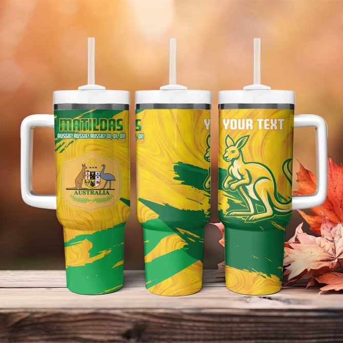 Australia Soccer 2025 Go Matildas Marble Grunge Style Custom Stanley Quencher 40Oz Stainless Steel Tumbler With Handle