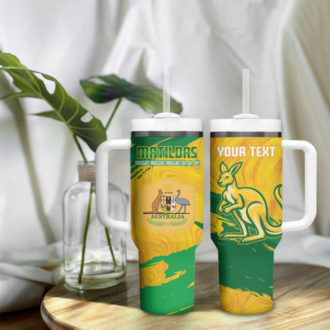 Australia Soccer 2025 Go Matildas Marble Grunge Style Custom Stanley Quencher 40Oz Stainless Steel Tumbler With Handle - Image 9
