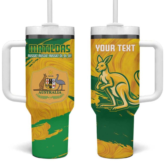 Australia Soccer 2025 Go Matildas Marble Grunge Style Custom Stanley Quencher 40Oz Stainless Steel Tumbler With Handle - Image 2
