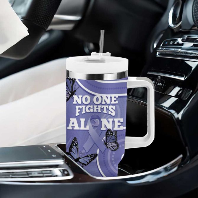 Australia Stomach Cancer Awareness No One Fights Alone Aboriginal Art Custom Stanley Quencher 40Oz Stainless Steel Tumbler With Handle - Image 8