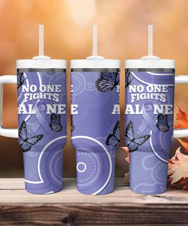 Australia Stomach Cancer Awareness No One Fights Alone Aboriginal Art Custom Stanley Quencher 40Oz Stainless Steel Tumbler With Handle