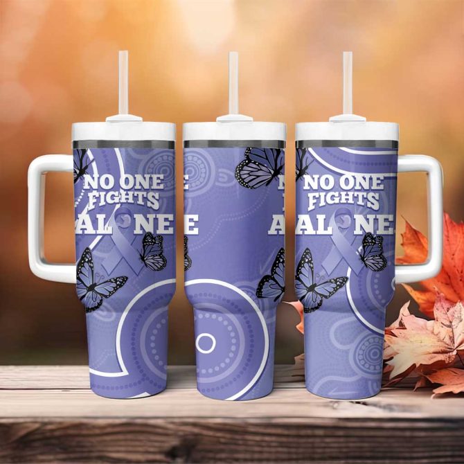 Australia Stomach Cancer Awareness No One Fights Alone Aboriginal Art Custom Stanley Quencher 40Oz Stainless Steel Tumbler With Handle