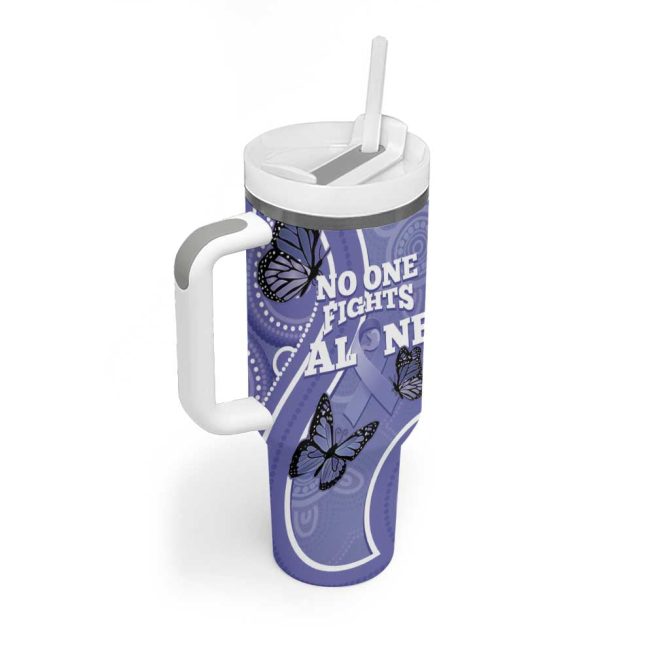 Australia Stomach Cancer Awareness No One Fights Alone Aboriginal Art Custom Stanley Quencher 40Oz Stainless Steel Tumbler With Handle - Image 3