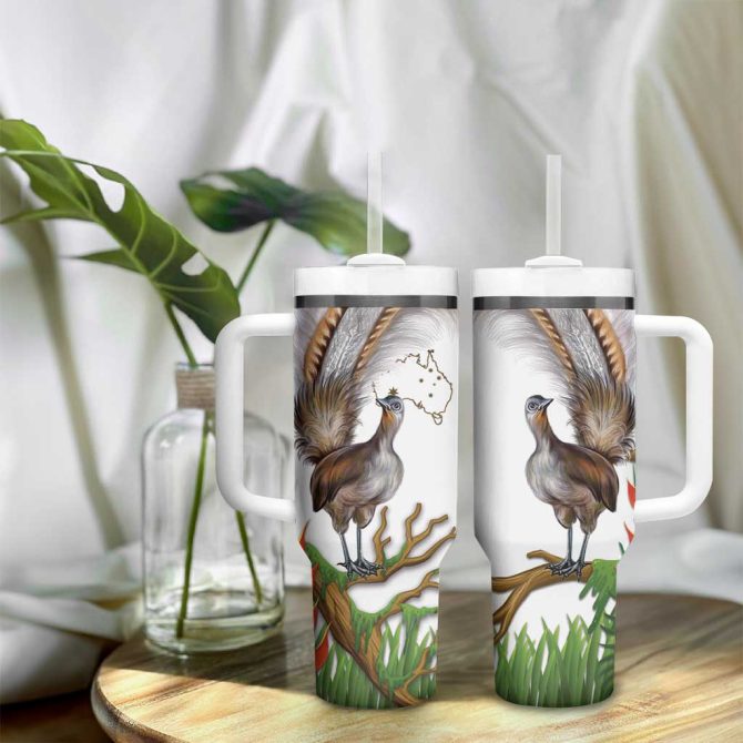 Australia Superb Lyrebird Aussie Map #8211; Rainforest Vibes Custom Stanley Quencher 40Oz Stainless Steel Tumbler With Handle - Image 9