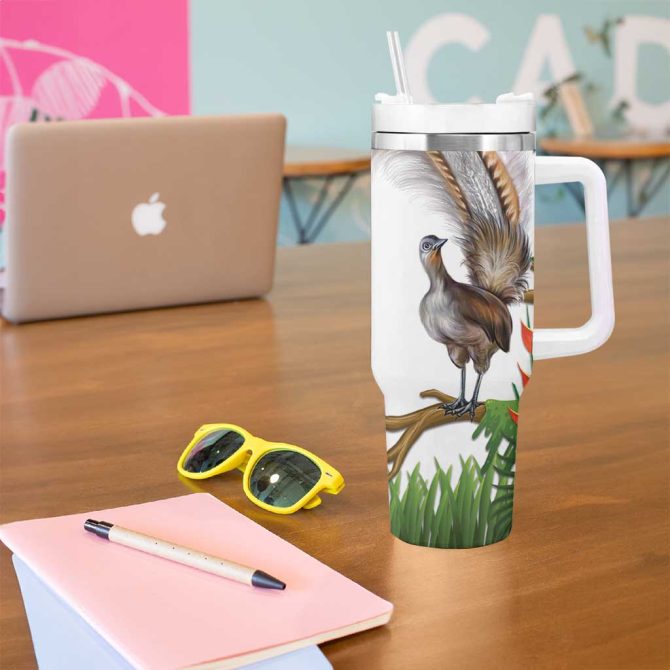 Australia Superb Lyrebird Aussie Map #8211; Rainforest Vibes Custom Stanley Quencher 40Oz Stainless Steel Tumbler With Handle - Image 5
