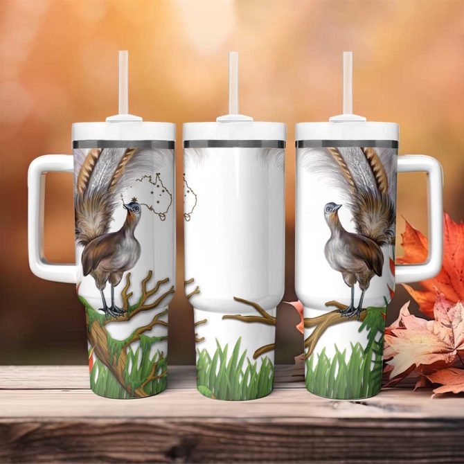 Australia Superb Lyrebird Aussie Map #8211; Rainforest Vibes Custom Stanley Quencher 40Oz Stainless Steel Tumbler With Handle