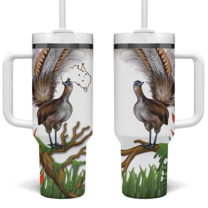Australia Superb Lyrebird Aussie Map #8211; Rainforest Vibes Custom Stanley Quencher 40Oz Stainless Steel Tumbler With Handle - Image 2