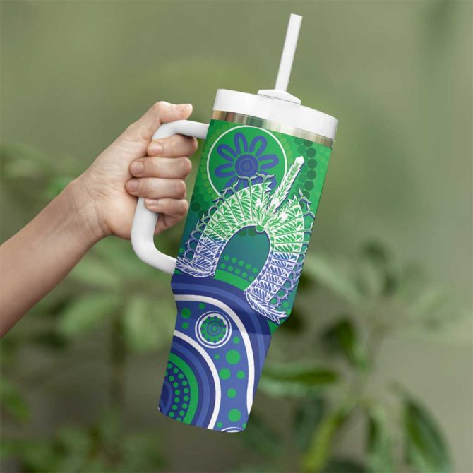 Australia Torres Strait Islanders Dhari Aboriginal Pattern Custom Stanley Quencher 40Oz Stainless Steel Tumbler With Handle - Image 4