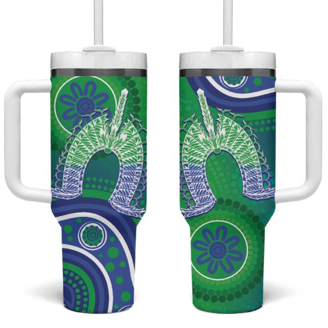 Australia Torres Strait Islanders Dhari Aboriginal Pattern Custom Stanley Quencher 40Oz Stainless Steel Tumbler With Handle - Image 2