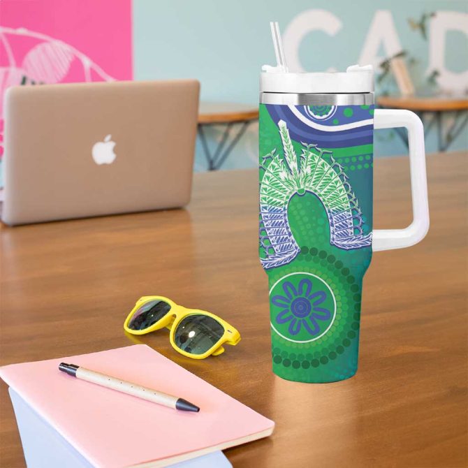 Australia Torres Strait Islanders Dhari Aboriginal Pattern Custom Stanley Quencher 40Oz Stainless Steel Tumbler With Handle - Image 5
