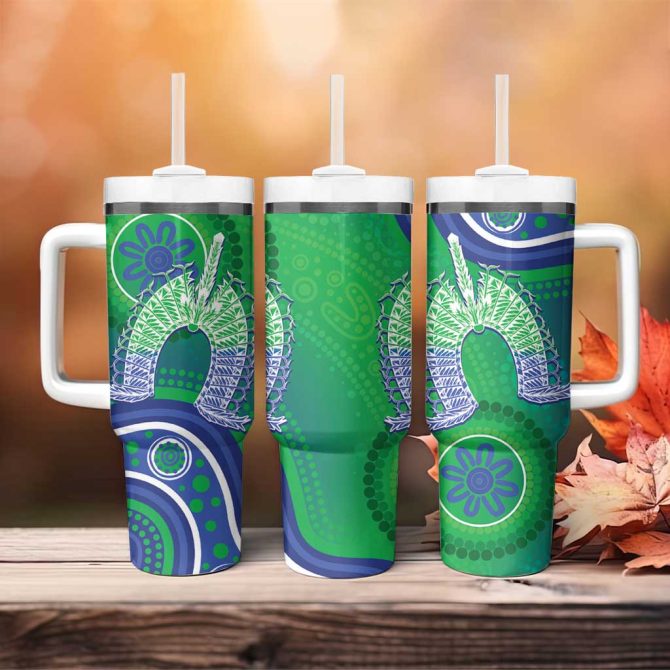 Australia Torres Strait Islanders Dhari Aboriginal Pattern Custom Stanley Quencher 40Oz Stainless Steel Tumbler With Handle
