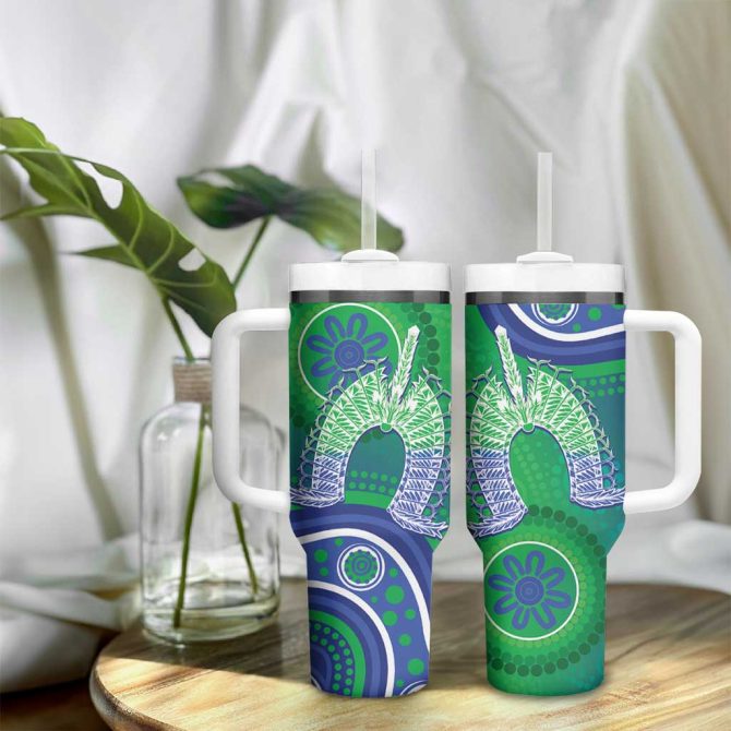 Australia Torres Strait Islanders Dhari Aboriginal Pattern Custom Stanley Quencher 40Oz Stainless Steel Tumbler With Handle - Image 9