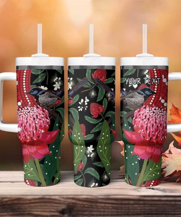 Australia Waratah With Superb Fairywren Aboriginal Art Custom Stanley Quencher 40Oz Stainless Steel Tumbler With Handle