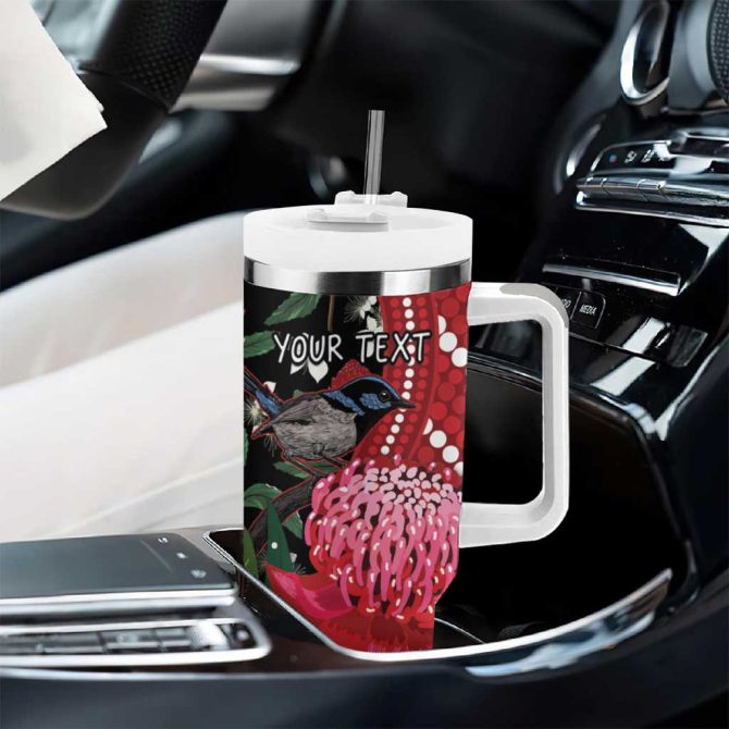 Australia Waratah With Superb Fairywren Aboriginal Art Custom Stanley Quencher 40Oz Stainless Steel Tumbler With Handle - Image 8