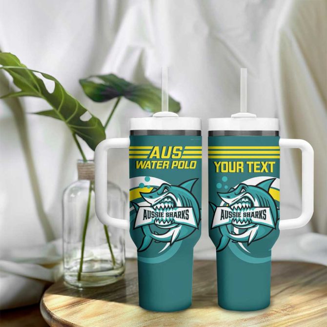 Australia Water Polo 2024 Aussie Shark Sporty Version Custom Stanley Quencher 40Oz Stainless Steel Tumbler With Handle - Image 9