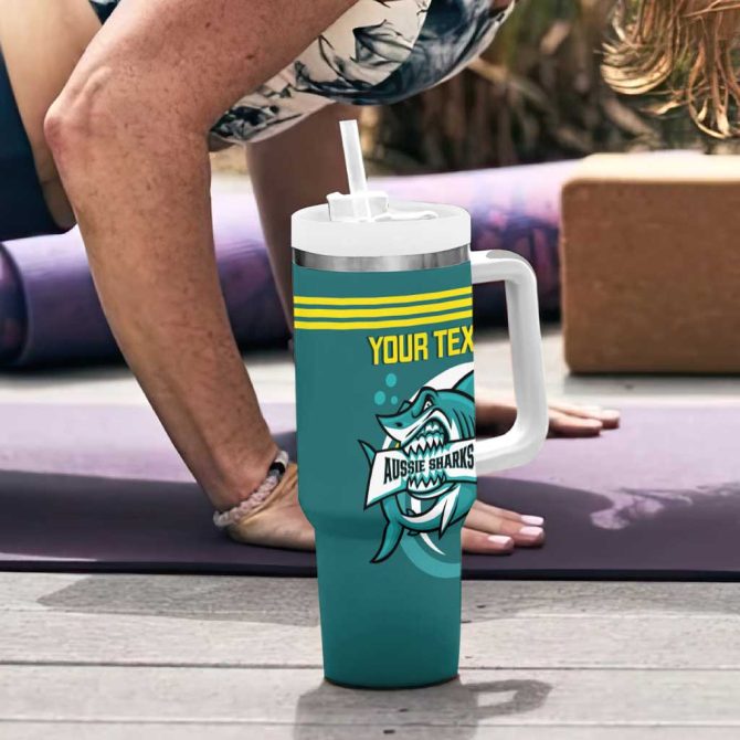 Australia Water Polo 2024 Aussie Shark Sporty Version Custom Stanley Quencher 40Oz Stainless Steel Tumbler With Handle - Image 6