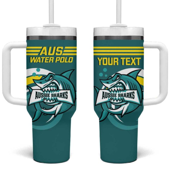 Australia Water Polo 2024 Aussie Shark Sporty Version Custom Stanley Quencher 40Oz Stainless Steel Tumbler With Handle - Image 2