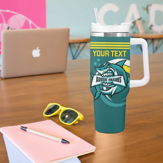 Australia Water Polo 2024 Aussie Shark Sporty Version Custom Stanley Quencher 40Oz Stainless Steel Tumbler With Handle - Image 5