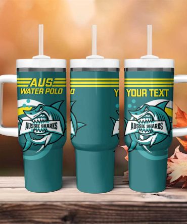 Australia Water Polo 2024 Aussie Shark Sporty Version Custom Stanley Quencher 40Oz Stainless Steel Tumbler With Handle