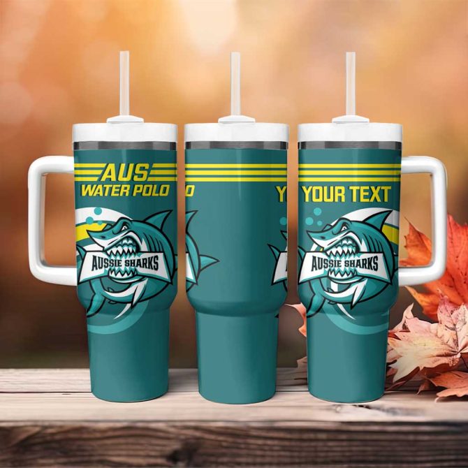 Australia Water Polo 2024 Aussie Shark Sporty Version Custom Stanley Quencher 40Oz Stainless Steel Tumbler With Handle