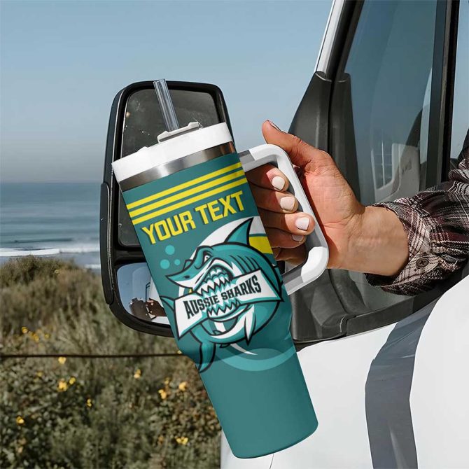 Australia Water Polo 2024 Aussie Shark Sporty Version Custom Stanley Quencher 40Oz Stainless Steel Tumbler With Handle - Image 7