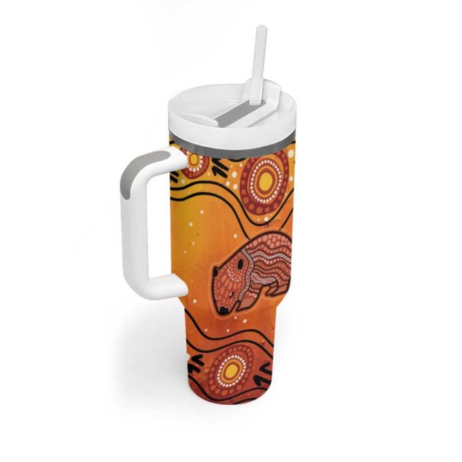Australia Wombat Indigenous Art Custom Stanley Quencher 40Oz Stainless Steel Tumbler With Handle - Image 3