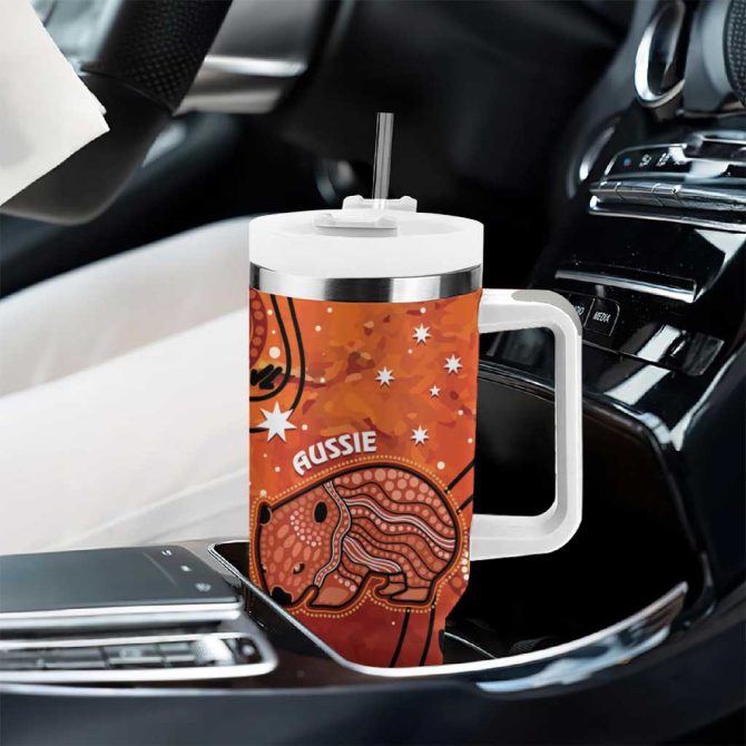 Australia Wombat Indigenous Art Custom Stanley Quencher 40Oz Stainless Steel Tumbler With Handle - Image 8