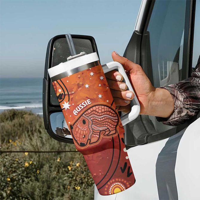 Australia Wombat Indigenous Art Custom Stanley Quencher 40Oz Stainless Steel Tumbler With Handle - Image 7