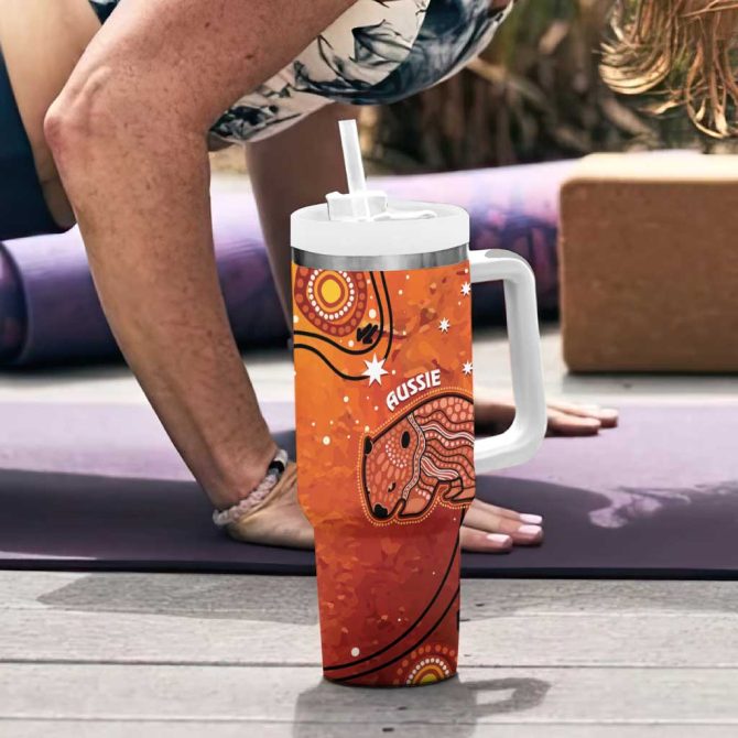 Australia Wombat Indigenous Art Custom Stanley Quencher 40Oz Stainless Steel Tumbler With Handle - Image 6