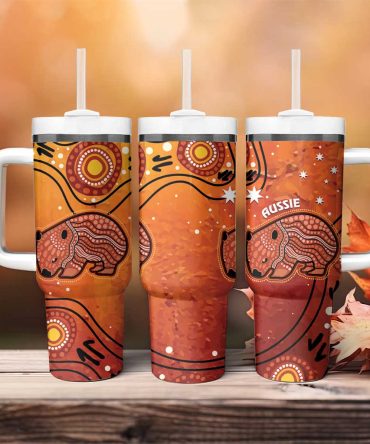 Australia Wombat Indigenous Art Custom Stanley Quencher 40Oz Stainless Steel Tumbler With Handle
