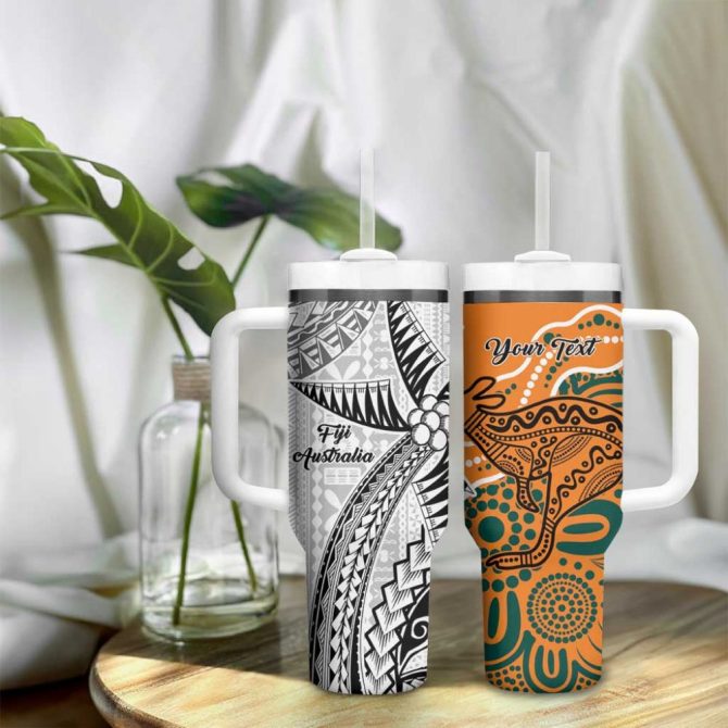 Australiafiji Palm And Kangaroo Polynesia Tapa Mixed Indigenous Aboriginal Custom Stanley Quencher 40Oz Stainless Steel Tumbler With Handle - Image 9