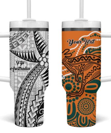 Australiafiji Palm And Kangaroo Polynesia Tapa Mixed Indigenous Aboriginal Custom Stanley Quencher 40Oz Stainless Steel Tumbler With Handle