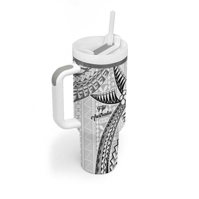 Australiafiji Palm And Kangaroo Polynesia Tapa Mixed Indigenous Aboriginal Custom Stanley Quencher 40Oz Stainless Steel Tumbler With Handle - Image 2