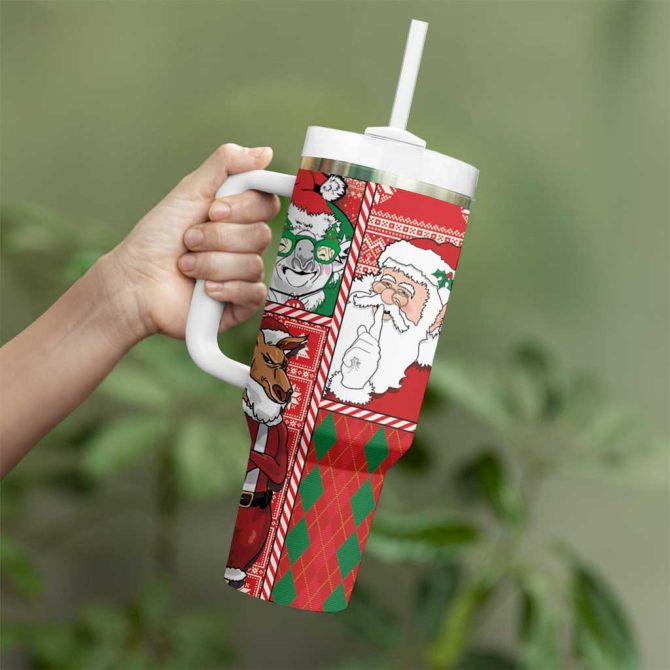 Australian Christmas Santa Koala Kangaroo And Holiday Cheer Custom Stanley Quencher 40Oz Stainless Steel Tumbler With Handle - Image 3