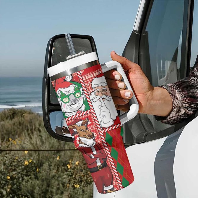 Australian Christmas Santa Koala Kangaroo And Holiday Cheer Custom Stanley Quencher 40Oz Stainless Steel Tumbler With Handle - Image 7