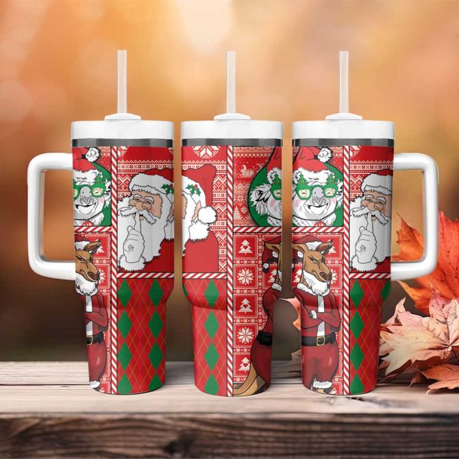 Australian Christmas Santa Koala Kangaroo And Holiday Cheer Custom Stanley Quencher 40Oz Stainless Steel Tumbler With Handle - Image 4