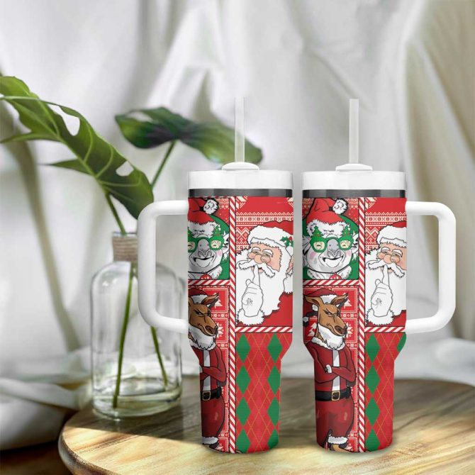 Australian Christmas Santa Koala Kangaroo And Holiday Cheer Custom Stanley Quencher 40Oz Stainless Steel Tumbler With Handle - Image 9