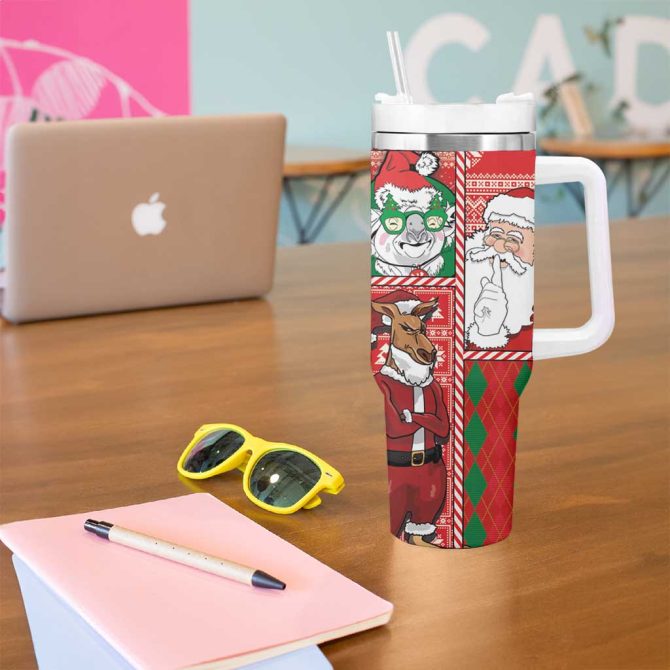 Australian Christmas Santa Koala Kangaroo And Holiday Cheer Custom Stanley Quencher 40Oz Stainless Steel Tumbler With Handle - Image 5